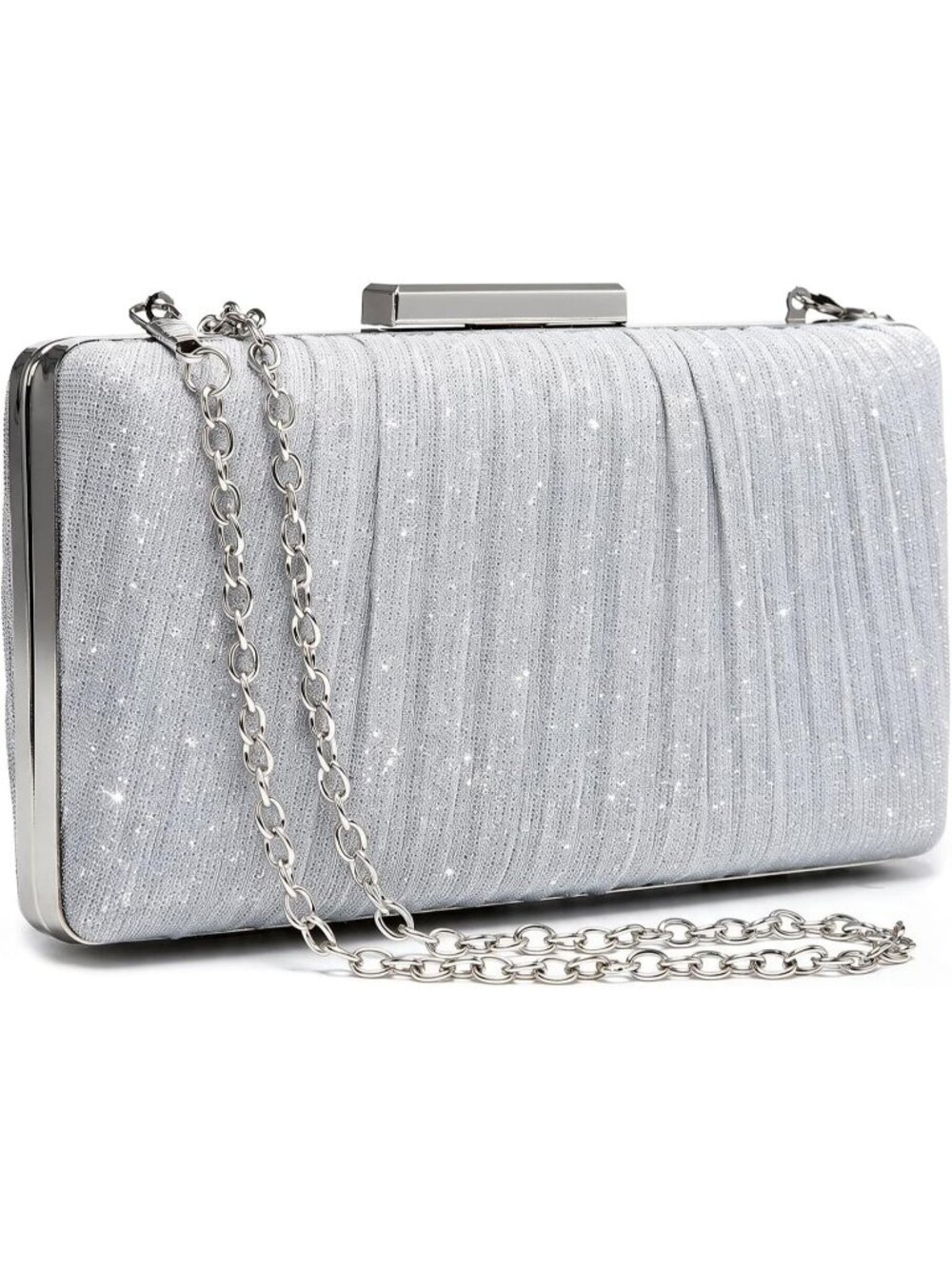 Women's Z Silver Clutch Purse With Chain Strap Detachable Evening Handbag